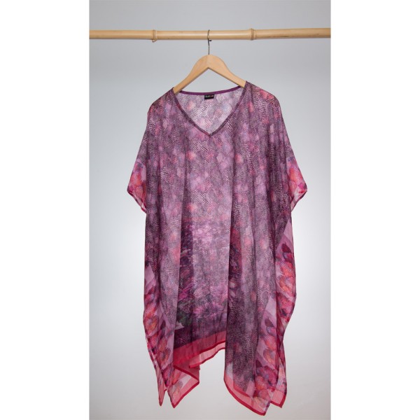 Kaftan Seide 100% Silk 95cm (V-Neck) cm Fuchsia