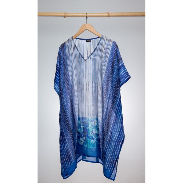 Kaftan Seide 100% Silk 95cm (V-Neck) cm Dunkelblau