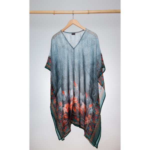 Kaftan Seide 100% Silk 95cm (V-Neck) cm Grau